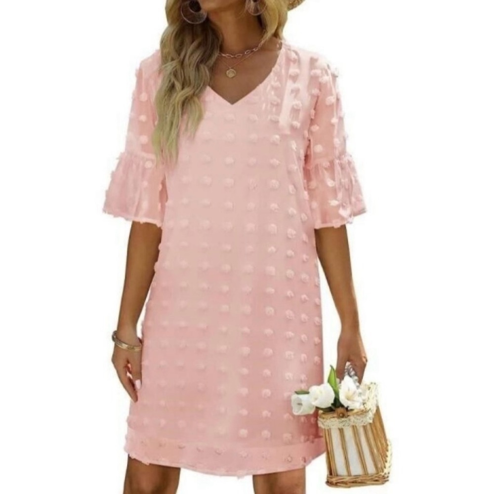 3/4 Sleeve, V Neck Ruffle Chiffon Dress size Large